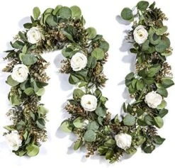 Der Rose 2 Pack 13Ft Artificial Eucalyptus Flower Garland With Fake Rose Flower Vine Seeded Eucalyptus Leaves Greenery Garland For Wedding Table Runner Backdrop Party Centerpiece Room Decor (White) -Organic Plant Shop 61FGn3 cTL. AC 2