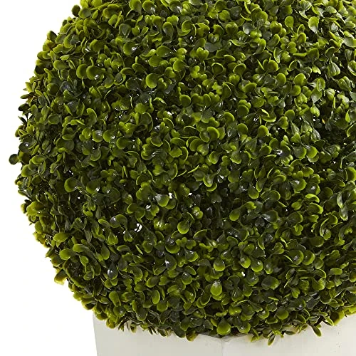 Nearly Natural 6404 Artificial Plant (Indoor/Outdoor) 28†Boxwood Topiary Ball In White Tower Planter, Green,15"Dx15"Wx28"H 3 Nearly Natural 6404 Artificial Plant (Indoor/Outdoor) 28†Boxwood Topiary Ball In White Tower Planter, Green,15"Dx15"Wx28"H - Image 3