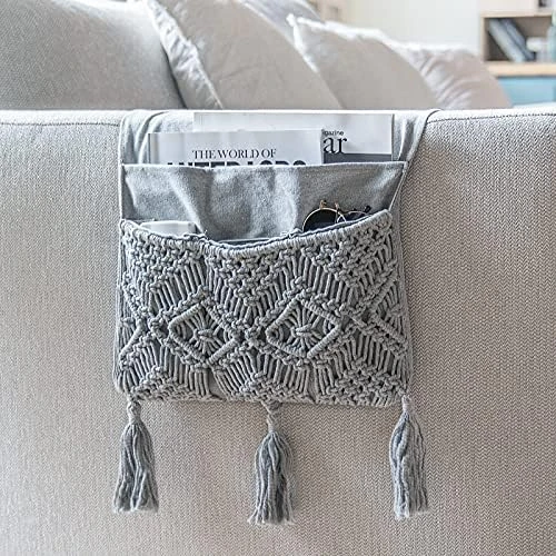 Mkono Macrame Sofa Armrest Organizer Remote Control Holder Couch Bedside Armchair Caddy Storage Basket Bag For TV Remote Control, Magazine, Books, Cell Phone, IPad, Boho Home Dorm Decor, Ivory 5 Mkono Macrame Sofa Armrest Organizer Remote Control Holder Couch Bedside Armchair Caddy Storage Basket Bag For TV Remote Control, Magazine, Books, Cell Phone, IPad, Boho Home Dorm Decor, Ivory - Image 5