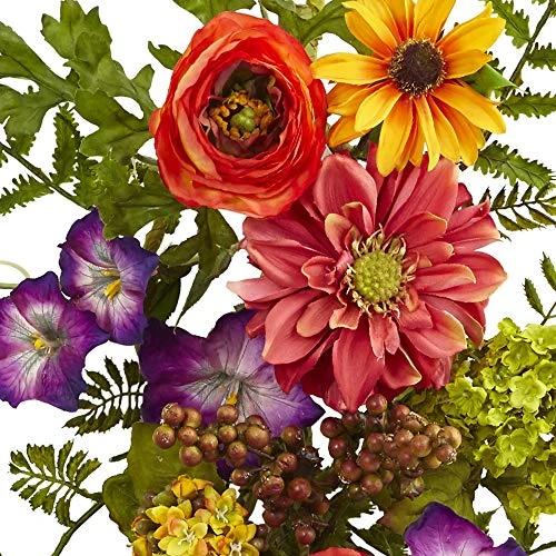 Nearly Natural 24-Inch Spring Garden Wreath With Twig Base, Multicolored/Green & 4578 Garden Flower Teardrop,24" 3 Nearly Natural 24-Inch Spring Garden Wreath With Twig Base, Multicolored/Green & 4578 Garden Flower Teardrop,24" - Image 3