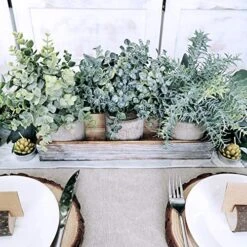 Set Of 3 Mini Potted Artificial Eucalyptus Plants Faux Rosemary Plant Assortment With Wood Planter Box For Indoor Office Desk Apartment Wedding Tabletop Greenery Decorations 8.7" Tall -Organic Plant Shop 61XQPOyUYwL