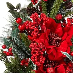 Nearly Natural 4656 Poinsettia Teardrop Wreath, Red/Green -Organic Plant Shop 61fJzFkfQrS