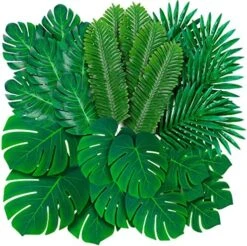 Decopom Palm Leaves Artificial Tropical Monstera-84Pcs 6 Kinds Large Small Green Fake Palm Leaf With Stems For Safari Jungle Hawaiian Luau Party Table Decoration Wedding Birthday Theme Party -Organic Plant Shop 61n523oQiLL. AC