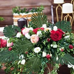 Auihiay 48 Pieces 4 Kinds Palm Leaves Tropical Leaves With Jungle Leaf Monstera Leaves Safari Leaf For Hawaiian Luau Party Jungle Beach Table Leave Decorations -Organic Plant Shop 61pERM33WaL