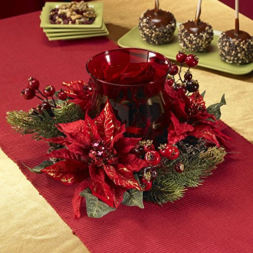 Nearly Natural 4920 Poinsettia And Berry Candleabrum, Red 5 Nearly Natural 4920 Poinsettia And Berry Candleabrum, Red - Image 5