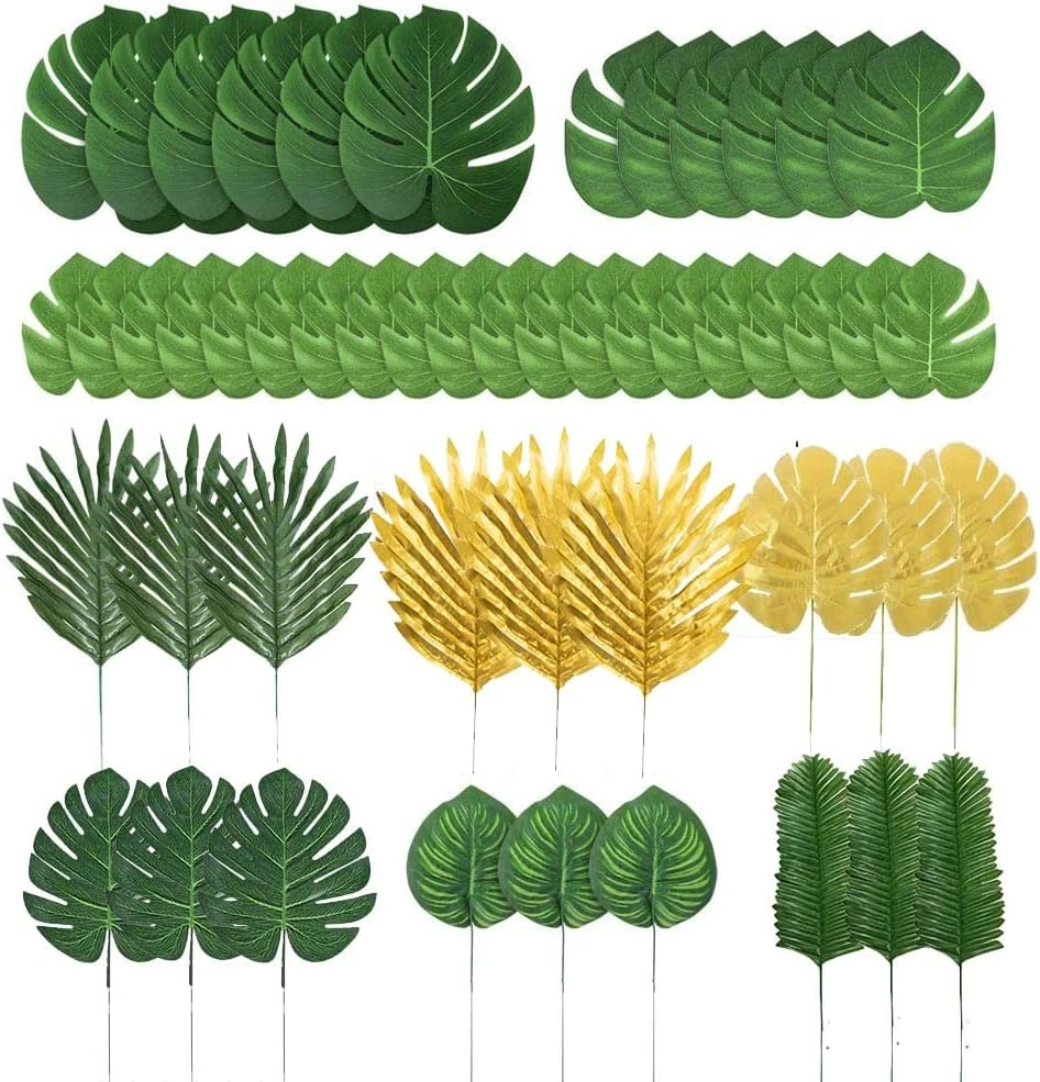 86Pcs 8Kinds Artificial Tropical Palm Leaves Jungle Safari Leaves Faux Plant Golden Leaves Decorations For Hawaiian Beach Birthday Luau Party Table Decorations 9 86Pcs 8Kinds Artificial Tropical Palm Leaves Jungle Safari Leaves Faux Plant Golden Leaves Decorations For Hawaiian Beach Birthday Luau Party Table Decorations - Image 9